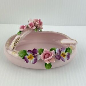 L'Amour Pink Floral Ashtray Decorative Dish Handpainted China
